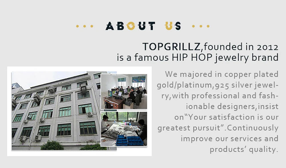 TOPGRILLZ New Iced Out CZ Teeth Grillz Set Top &amp; Bottom 14K Gold Plated Hip Hop Rapper Jewelry Party Gift For Men Women