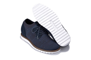 Men's navy height boost knit shoes by Hot Trend Vault with lightweight design and 3.2-inch lift, perfect for stylish comfort.