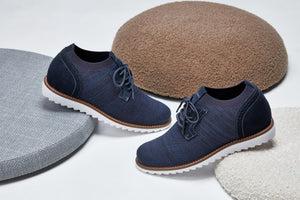 Men's navy height-boost knit shoes by Hot Trend Vault, lightweight with 3.2-inch lift, stylish and comfortable for everyday wear.