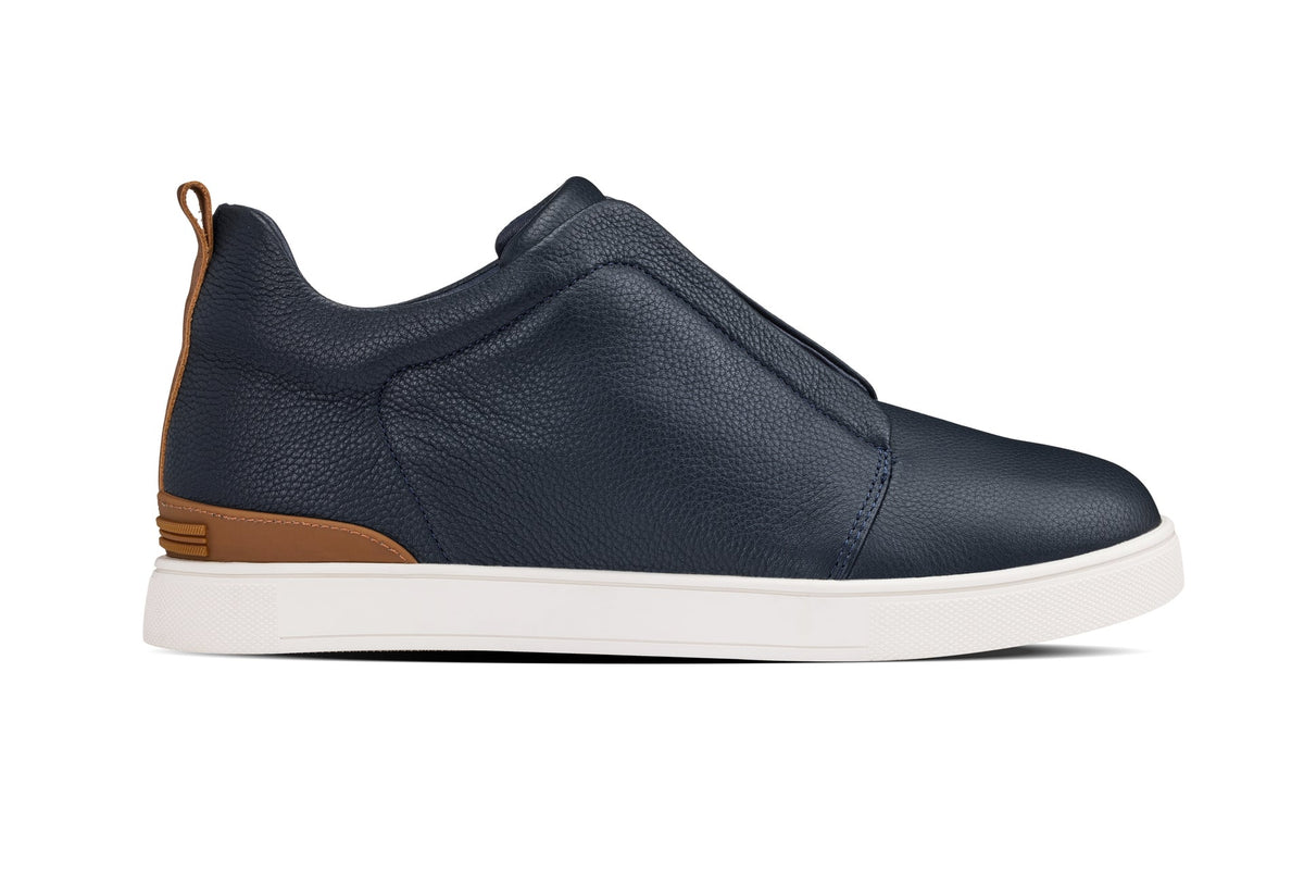 Navy slip-on casual loafers by Hot Trend Vault featuring 2.6-inch height increase and comfortable design.