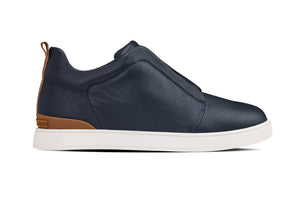 Navy slip-on casual loafers by Hot Trend Vault featuring 2.6-inch height increase and comfortable design.