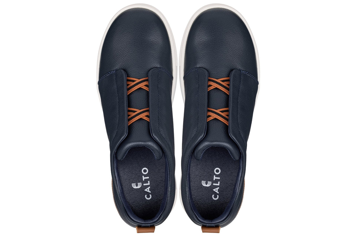 Navy slip-on casual loafers by Hot Trend Vault, CALTO J1934, with 2.6-inch height boost and comfortable design.
