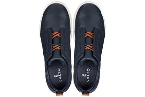 Navy slip-on casual loafers by Hot Trend Vault, CALTO J1934, with 2.6-inch height boost and comfortable design.