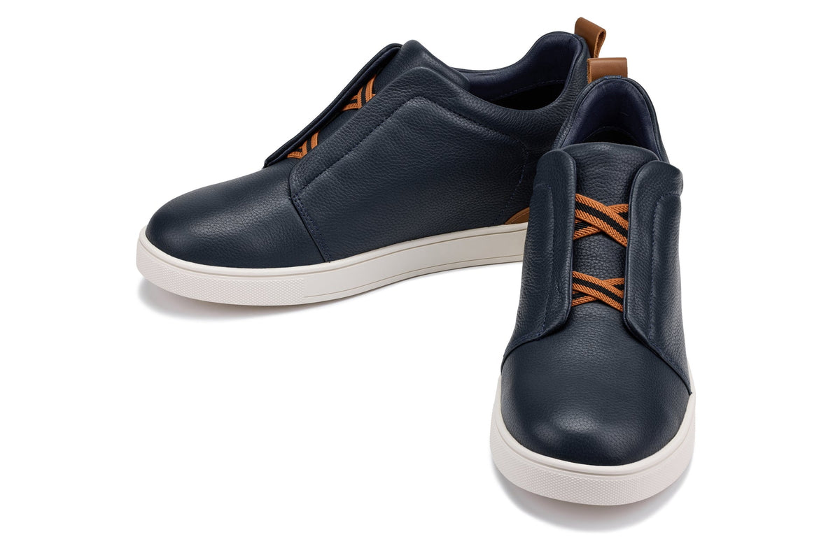 Navy CALTO J1934 slip-on sneakers by Hot Trend Vault with 2.6-inch height boost, casual comfort, and stylish design.