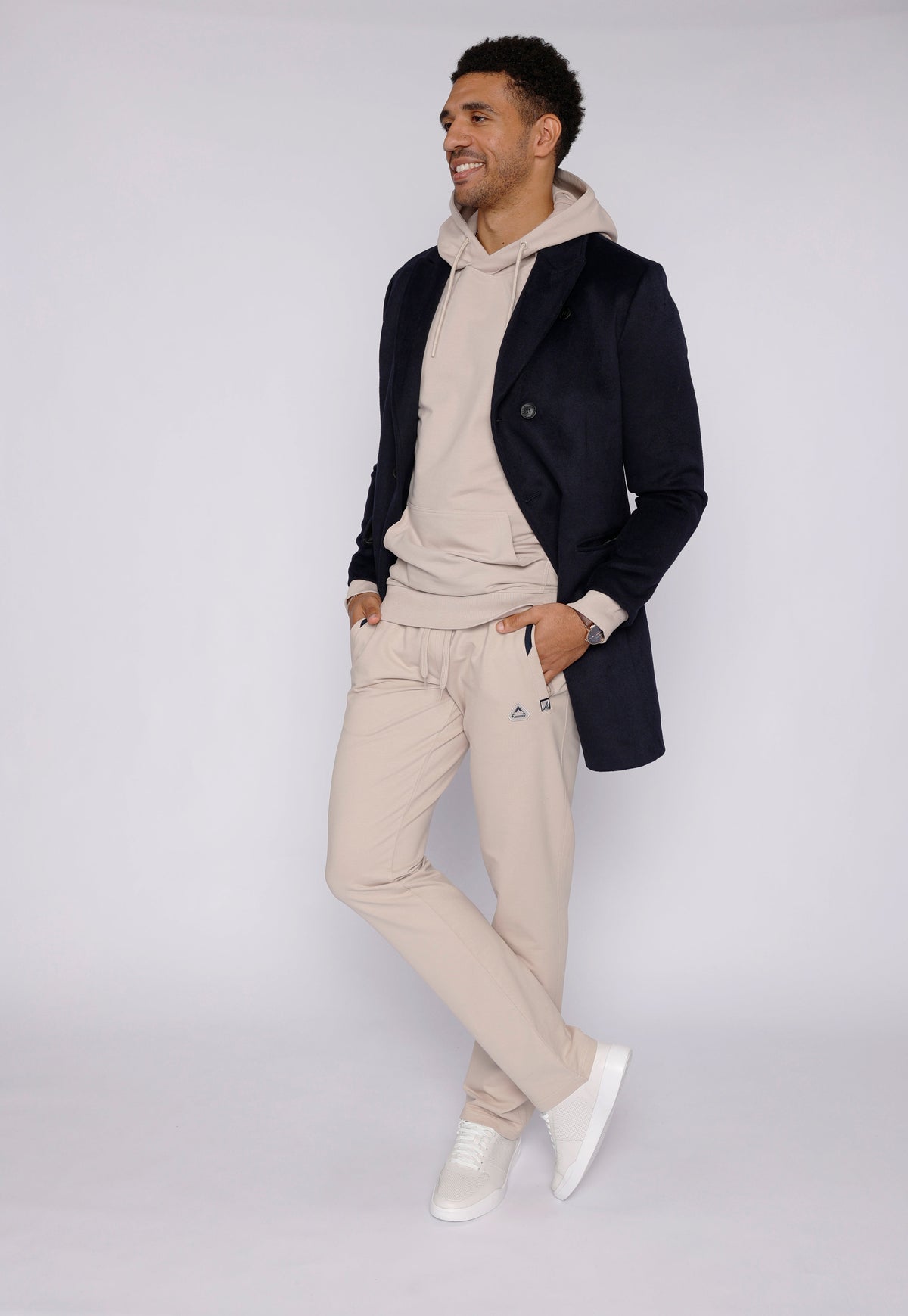 Beige men's athletic sweatpants with straight fit and all-day comfort from Hot Trend Vault, designed for casual athleisure wear.