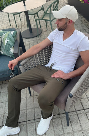 Men's khaki green athletic sweatpants by Hot Trend Vault, straight tall fit, designed for all-day comfort and casual wear.