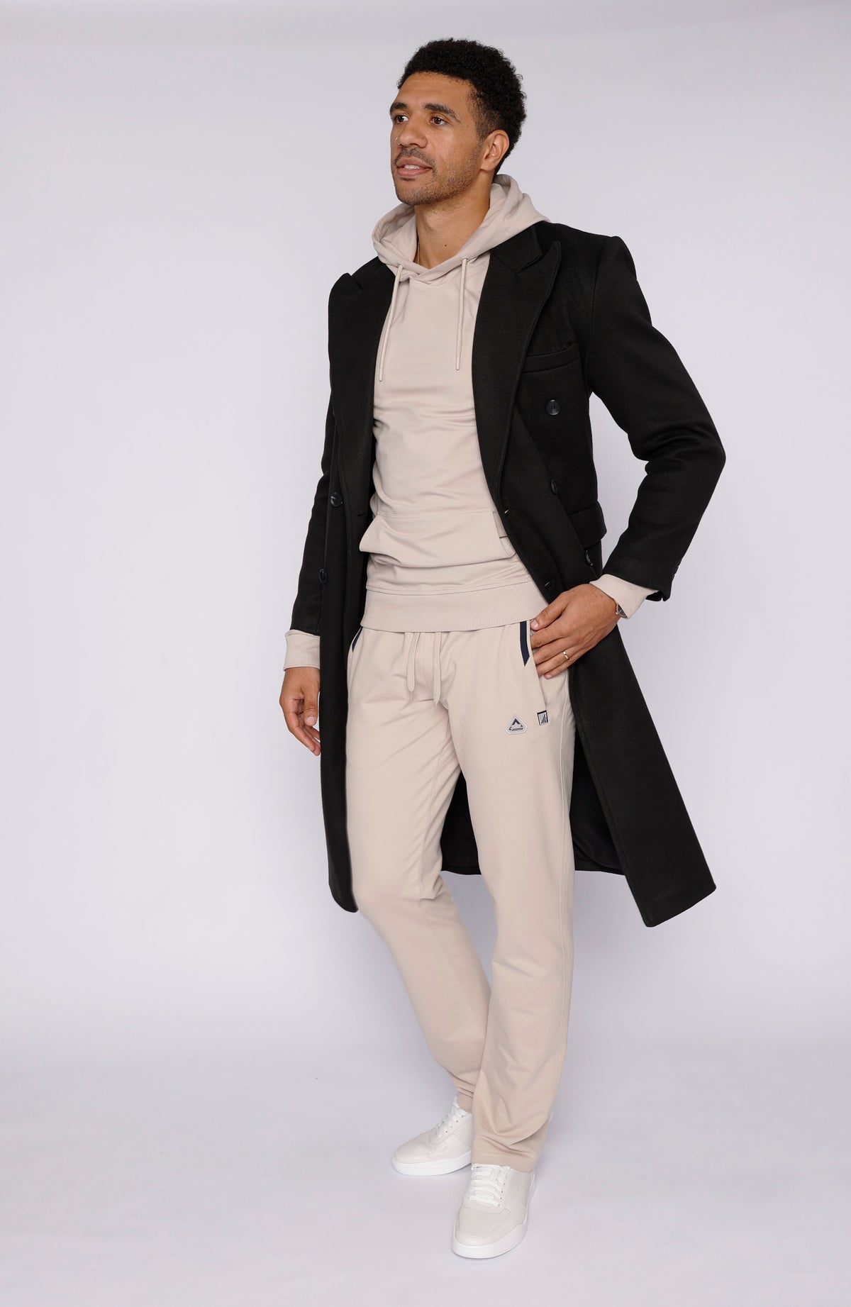 Beige men's athletic sweatpants by Hot Trend Vault, straight fit, designed for all-day comfort, tall size, casual mens clothing.