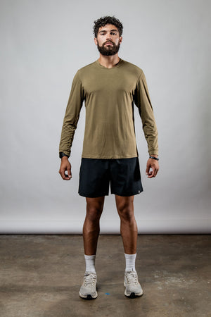 Men's Terra Recovery Field Shirt by Hot Trend Vault, amber-colored long sleeve shirt with rugged outdoor style.