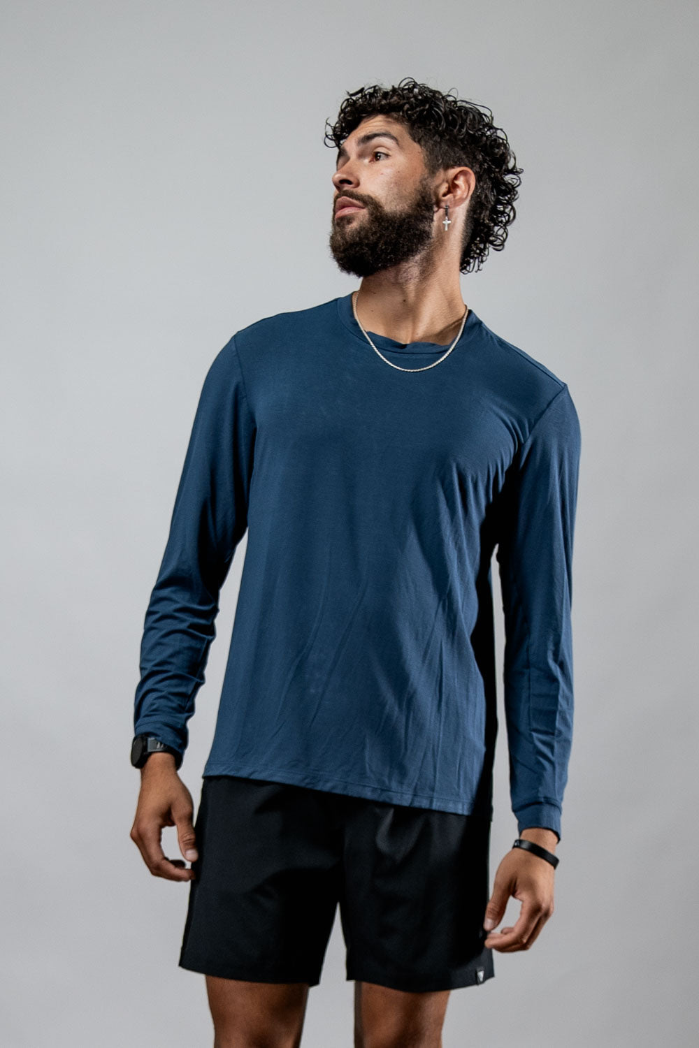 Men's Terra Recovery Field Shirt in deep blue by Hot Trend Vault, long sleeve design ideal for recovery and movement.