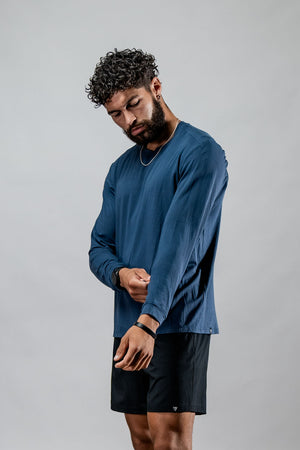 Men's Terra Recovery Field Shirt by Hot Trend Vault in Deepline Blue, long sleeve shirt designed for recovery and movement.