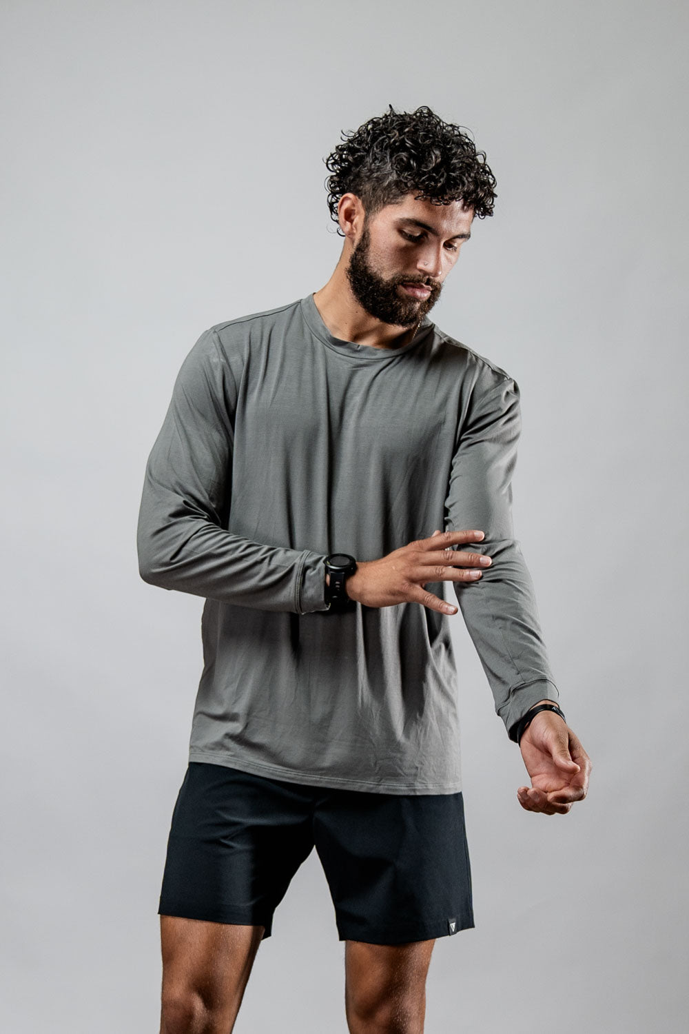 Men's Terra Recovery Field Shirt in stone gray with long sleeves and crewneck, by Hot Trend Vault.