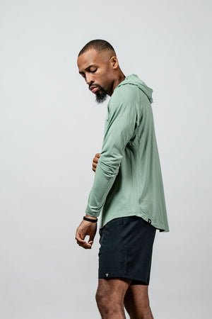 Men's Low Light Olive Terra Recovery Element Hoodie Shirt by Hot Trend Vault, featuring a relaxed fit and casual style.