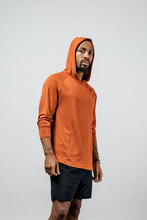 Men's Terra Recovery Element Hoodie Shirt in Sunfire Clay by Hot Trend Vault, featuring a comfortable fit and earthy tone.