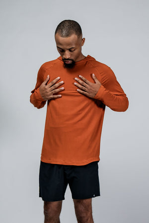 Men's Terra Recovery Element Hoodie Shirt in Sunfire Clay by Hot Trend Vault, featuring a comfortable olive clay hoodie for men.