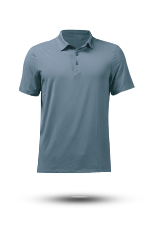 Men's Ash Gray Terra Recovery Polo by Hot Trend Vault, showcasing comfortable fit and classic style on a model.