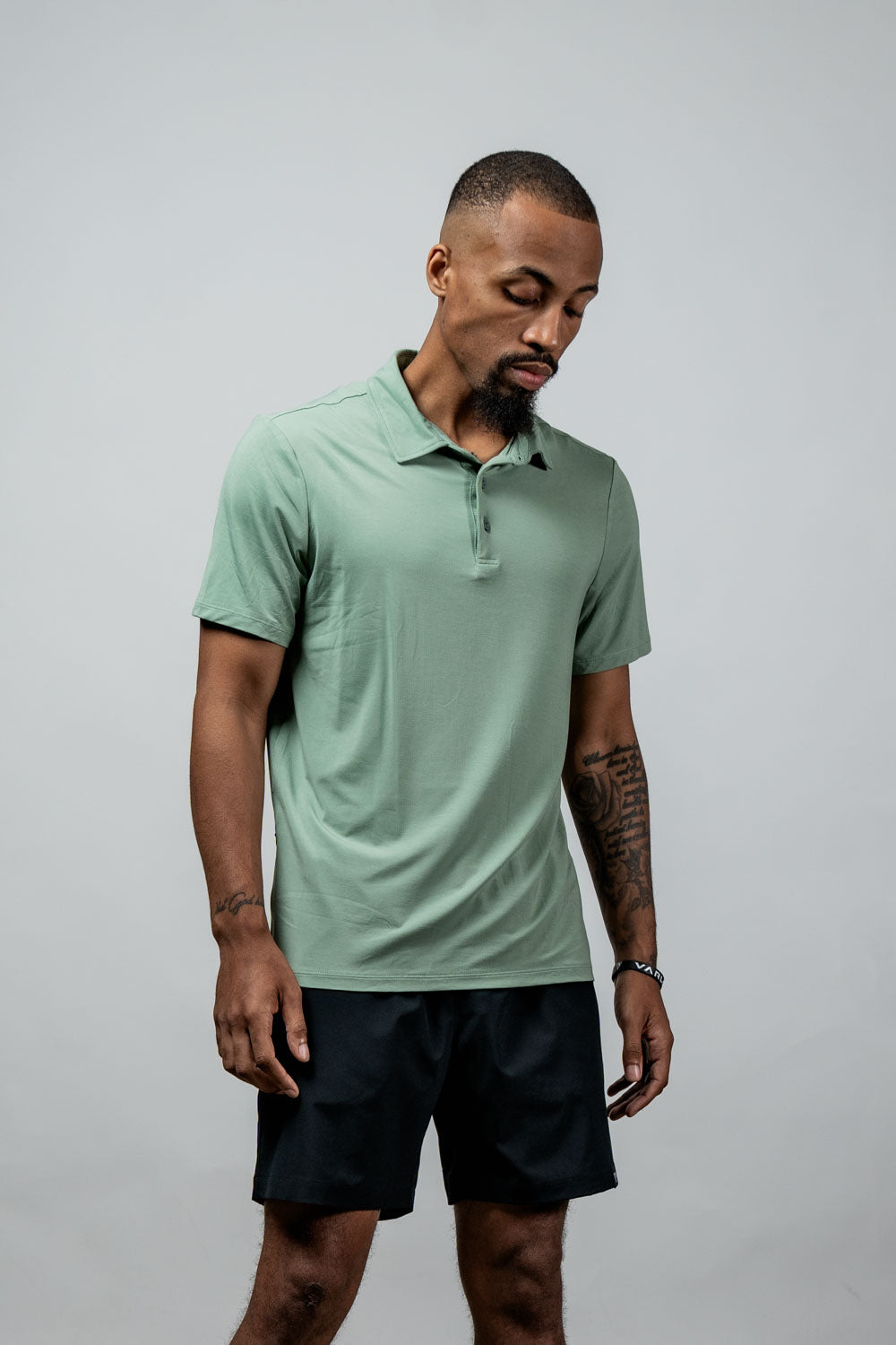 Men's Terra Recovery Polo in low light olive by Hot Trend Vault, featuring a classic polo shirt design with a comfortable fit.