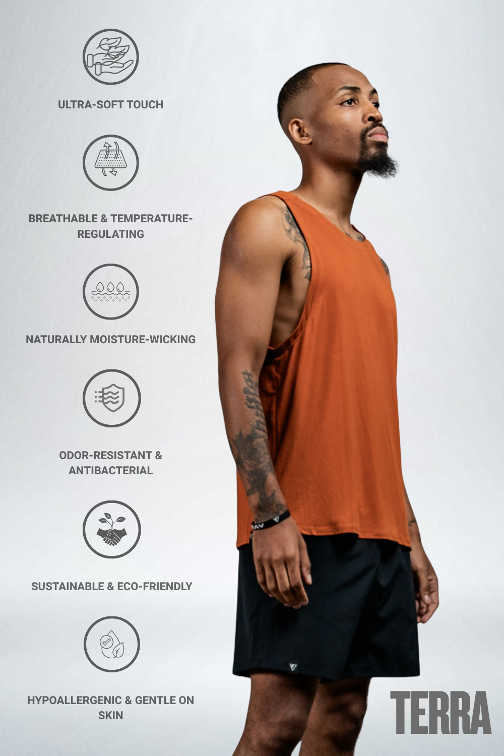Men's Terra Recovery Tank Top in Sunfire Clay by Hot Trend Vault, featuring a comfortable fit for everyday movement and recovery.