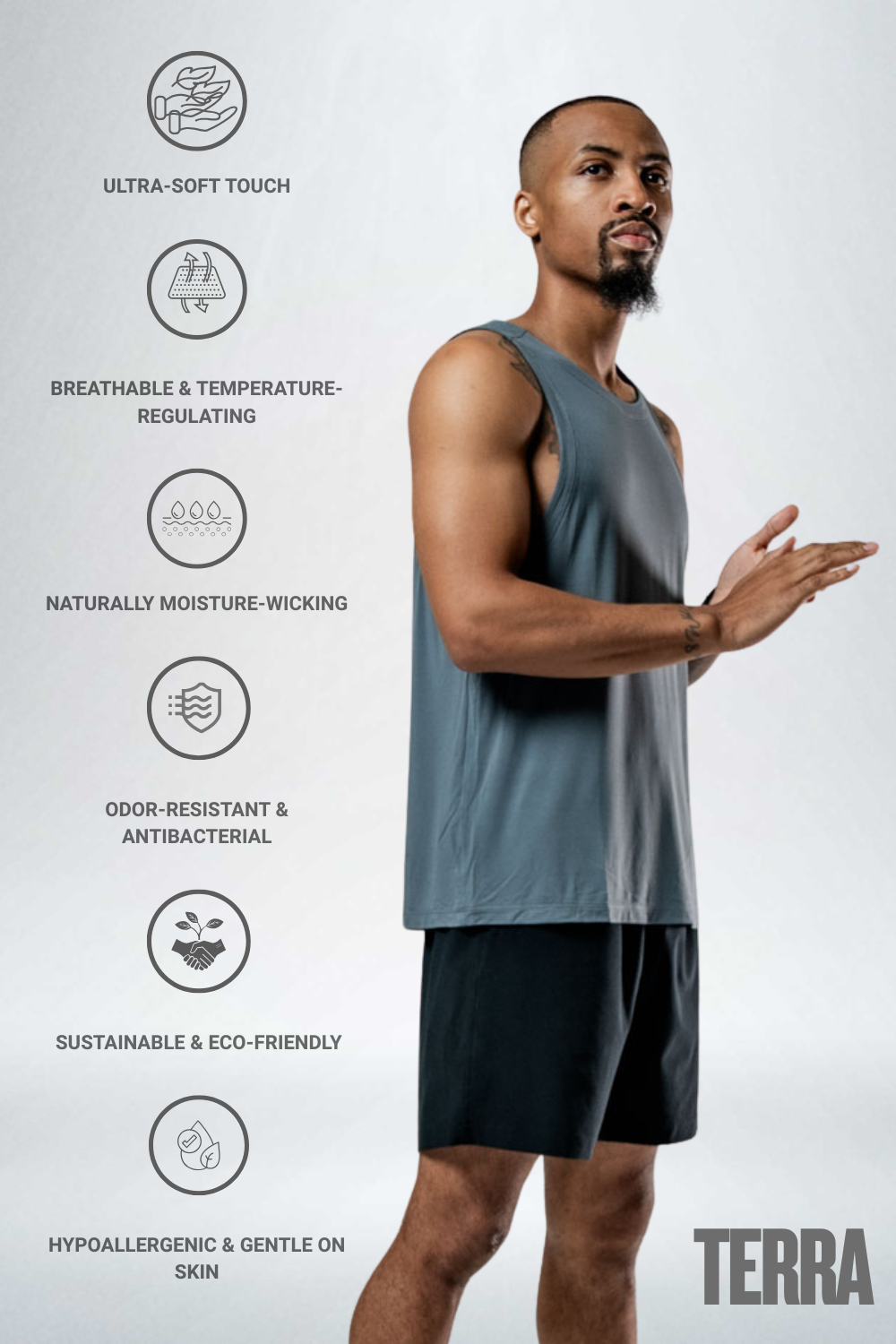 Men's Ash Gray Terra Recovery Tank Top by Hot Trend Vault, designed for everyday movement and comfortable fit.