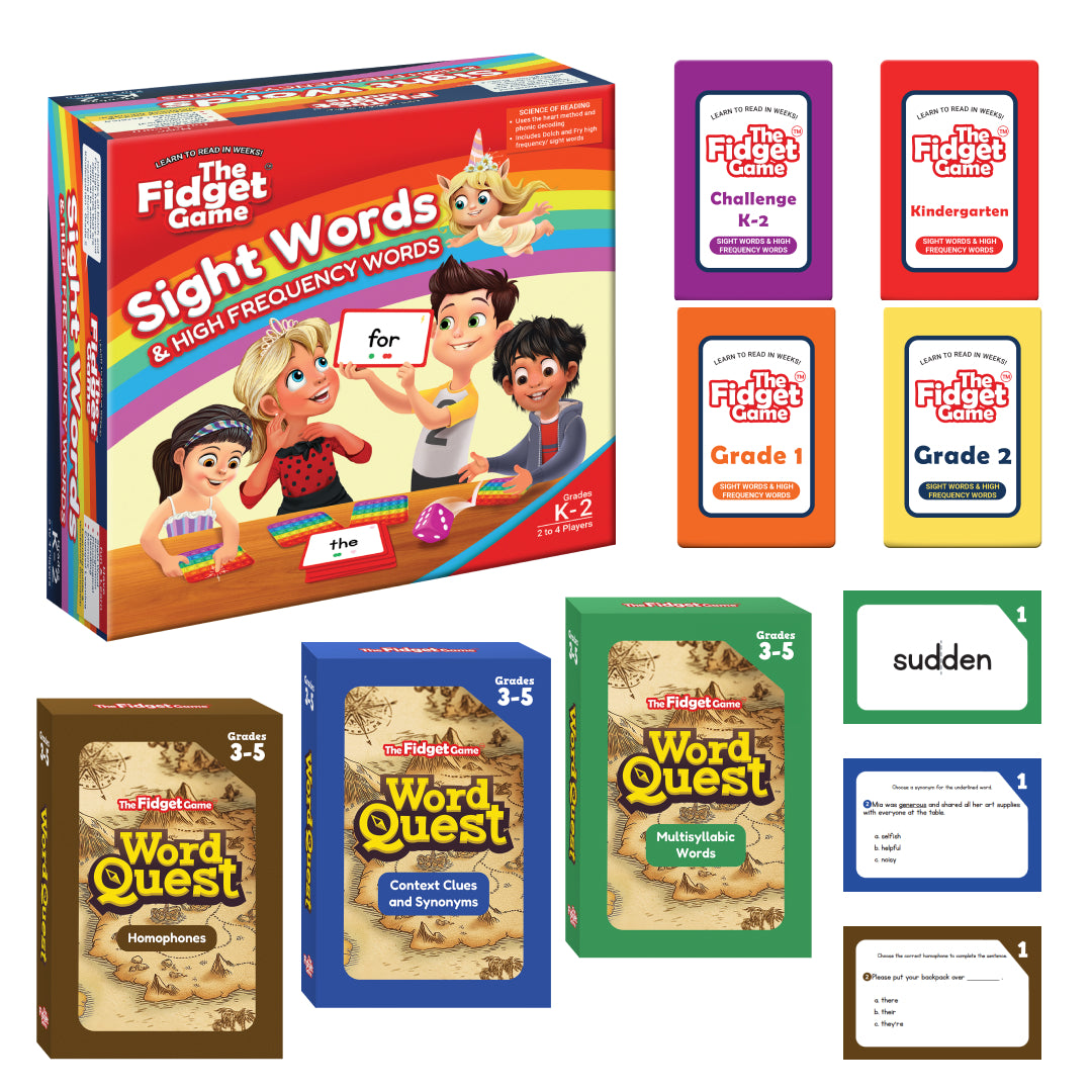 Kids playing the Sight Words Fidget Game by Hot Trend Vault, designed to improve reading fluency and confidence through interactive fun.