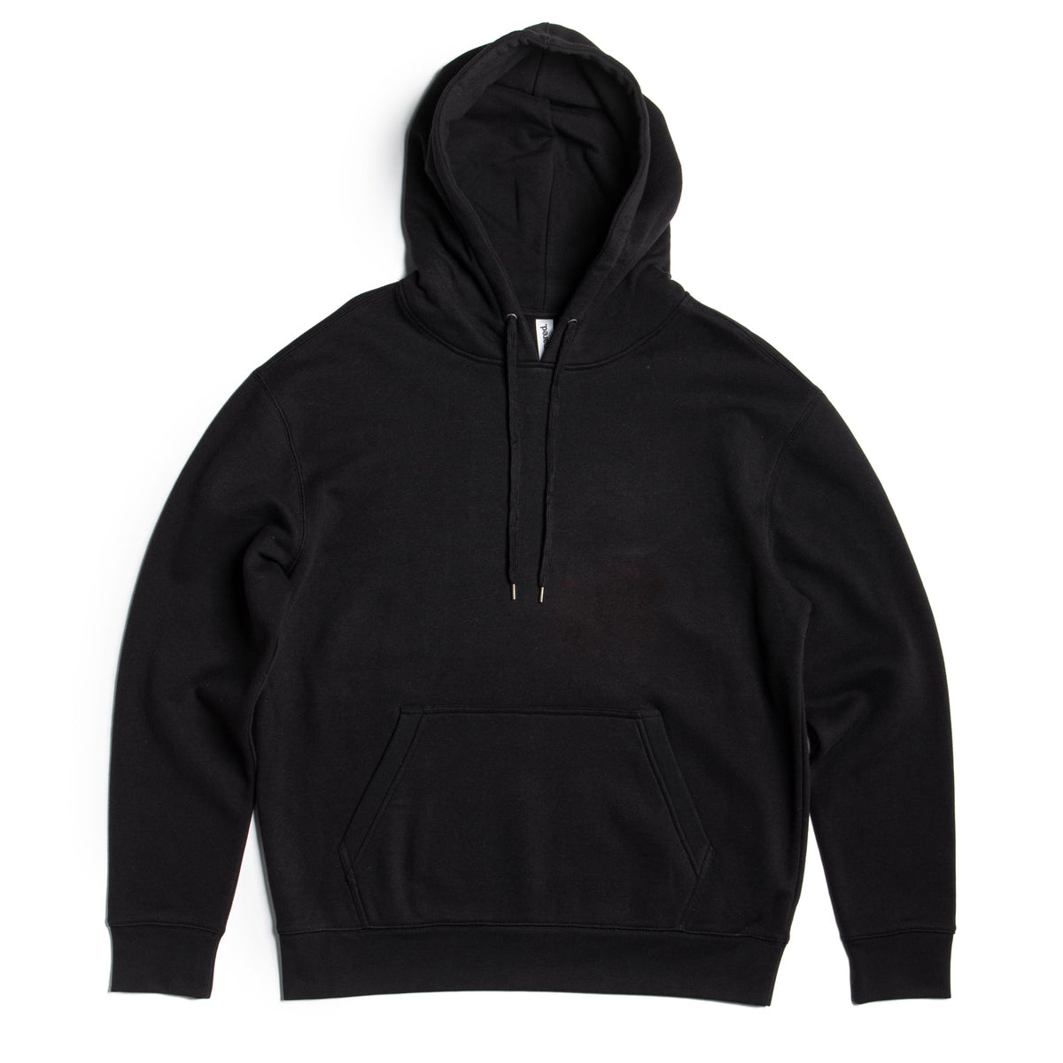 Black heavyweight fleece pullover hoodie by SpectraUSA, made from 10 oz cotton-polyester blend, men's casual sweatshirt.