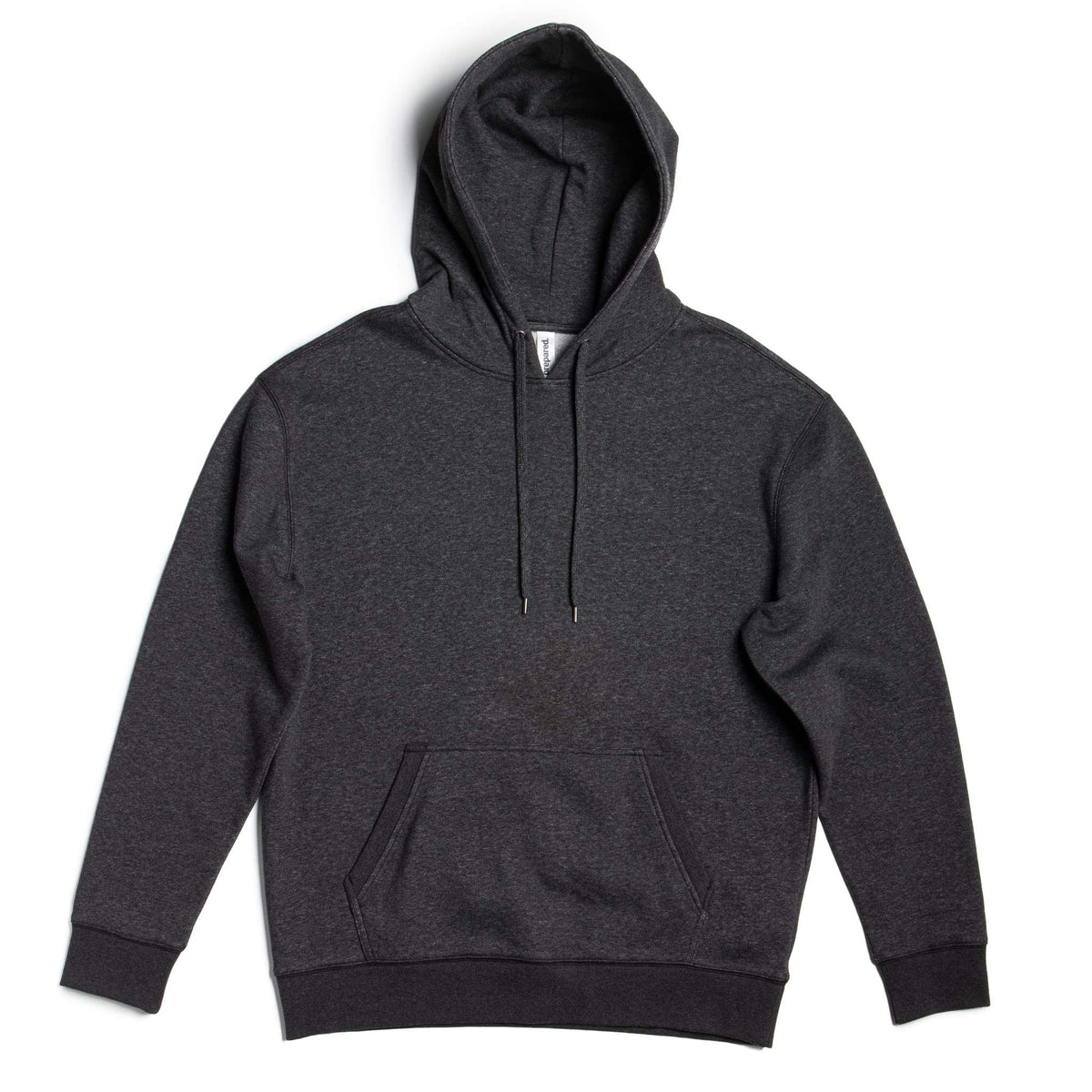 Men's charcoal heather heavyweight fleece pullover hoodie by SpectraUSA, made from 10 oz cotton-polyester blend.