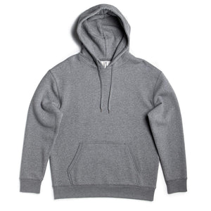 Mens heavyweight fleece hoodie by SpectraUSA in gunmetal heather, made from 10 oz cotton-polyester blend with a cozy fleece interior.