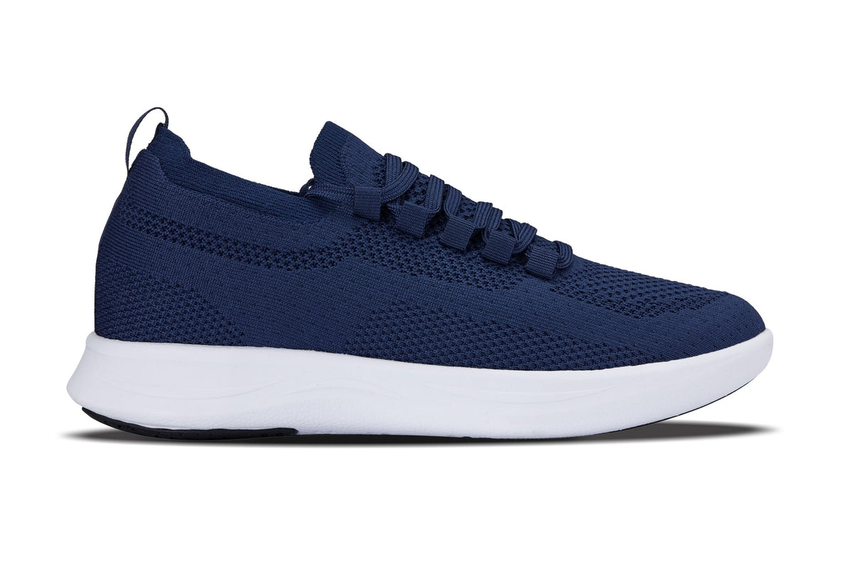 Hot Trend Vault CALTO QA063 navy knitted sneakers with white sole and 2.4-inch lift, athletic footwear for casual wear