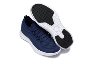 Hot Trend Vault CALTO QA063 lightweight navy knitted sneakers with white sole and 2.4-inch lift, athletic and stylish.