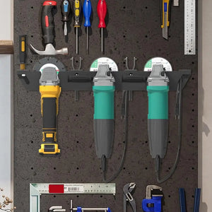 Wall mount angle grinder storage rack by Hot Trend Vault, designed for organizing power tools in a home workshop.