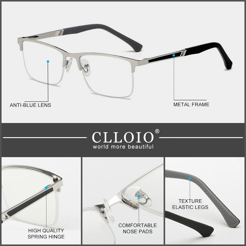 CLLOIO New Progressive Multifocus Reading Glasses Men Business Anti Blue Light Presbyopic Glasses Spring Hinge Diopters Eyewear