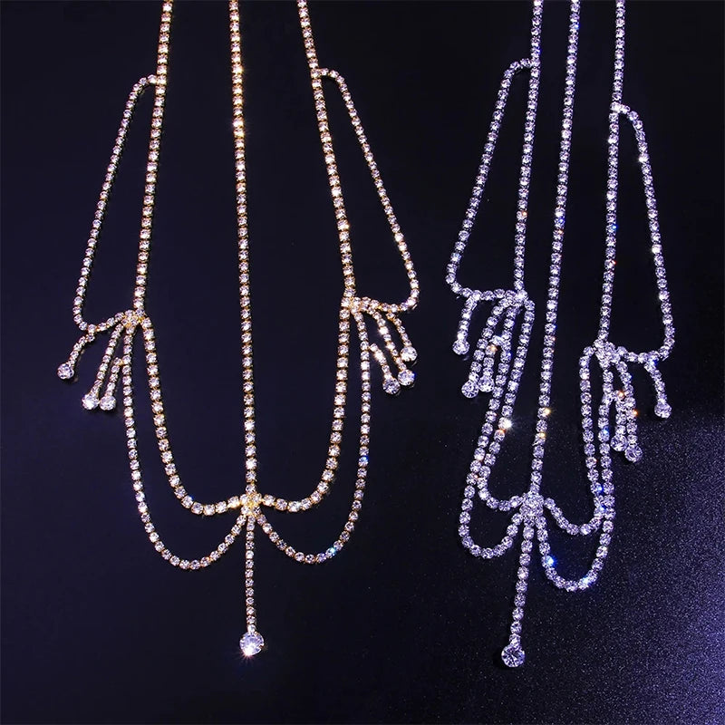 Stone Fans Bling forehead chain for women, crystal bridal headwear by Hot Trend Vault, featuring elegant luxe headpiece with sparkling details.