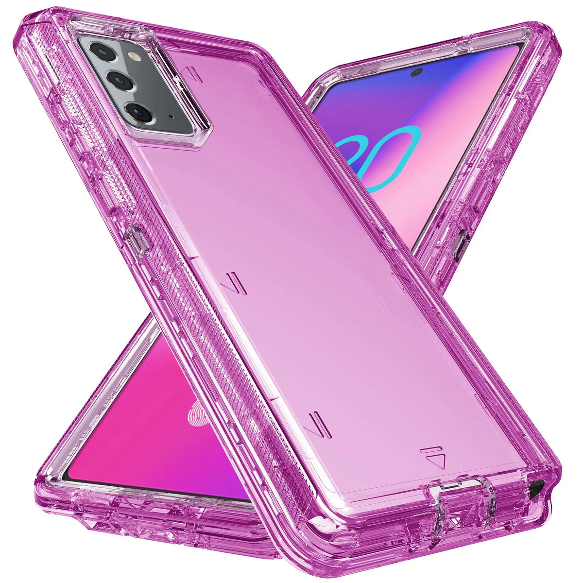 Hot Trend Vault Galaxy Note20 Ultra transparent shockproof case with two tempered glass screen protectors, showing the protective accessories.