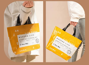 Foldable reusable waterproof shopping tote from Hot Trend Vault, eco-friendly design with handles and compact storage.