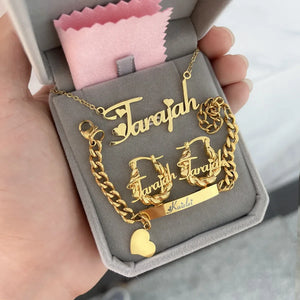 Personalized Name Kids Set Necklace Custom Letter Bracelet Stainless Steel Mini Earrings Gift for Kids