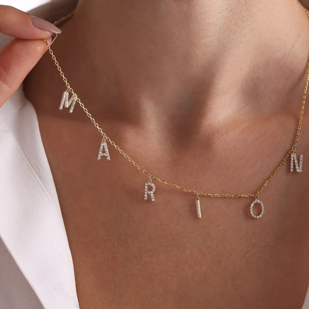 Custom Zircon Name Necklace For Women Gold Color Stainless Steel Initial Letter Necklace Summer Beach Party Jewelry Gift