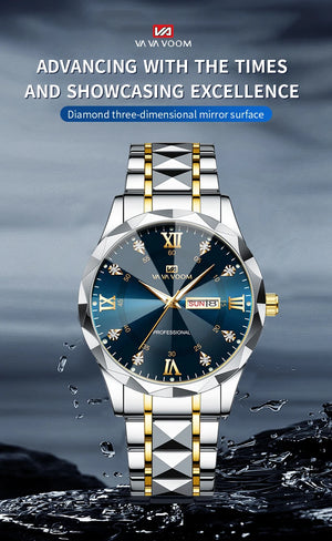 Hot Trend Vault Va Va Voom men's luxury diamond watch with night glow, double calendar, 41mm quartz movement, accessories image