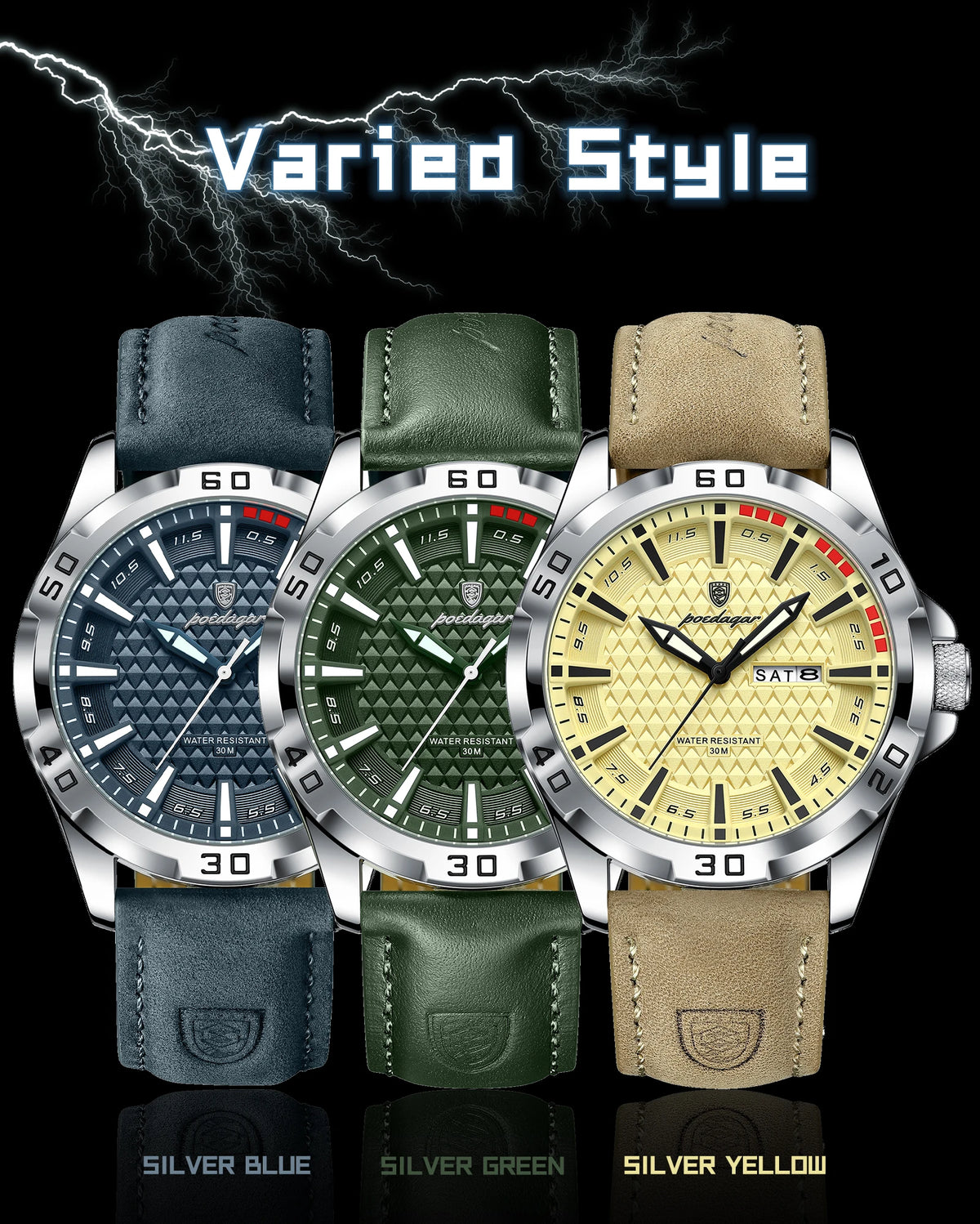 Luxury waterproof men's quartz leather watch with date display from Hot Trend Vault, stylish accessories for sophisticated look.