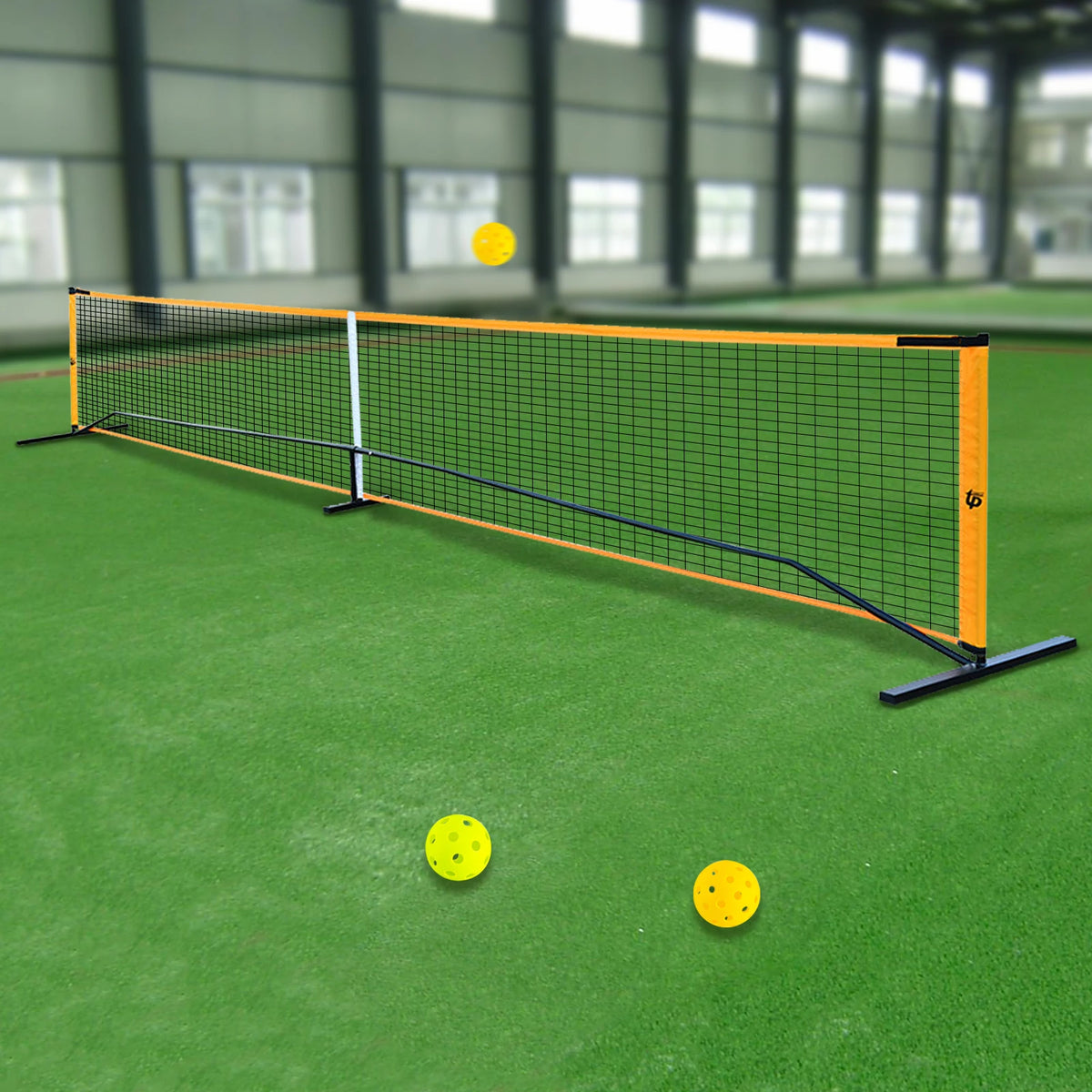 Hot Trend Vault portable pickleball net set with four paddles, balls, and carry bag for backyard family fun.