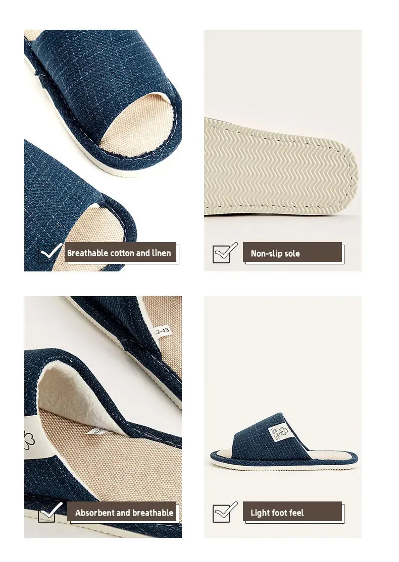 Home Linen Slippers For Women Autumn Winter Comfortable Open Toed Breathable Bedroom Shoes For Men And Women
