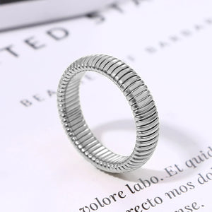 BONISKISS Women Elastic Ring Personality Simple Thick Stainless Steel Women's Gold Ring Micro Elastic Can Be Folded Silver Gold