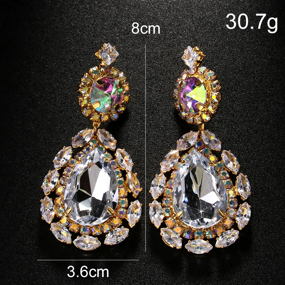 Stonefans Water Drop Exaggerated Jewelry Sets Queen Accessories  Statement Colorful Rhinestone African Necklace Set for Women