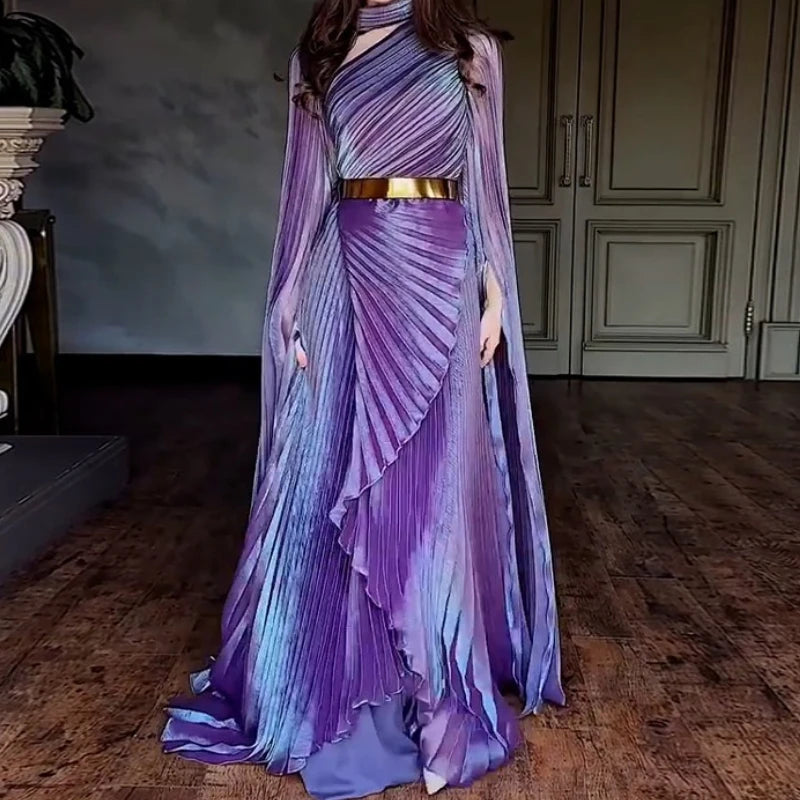 Elegant Party Dress for Women Temperament Fashion 2025 Fall Winter New Batwing Sleeve Shawl Split Vestidos Evening Long Dresses