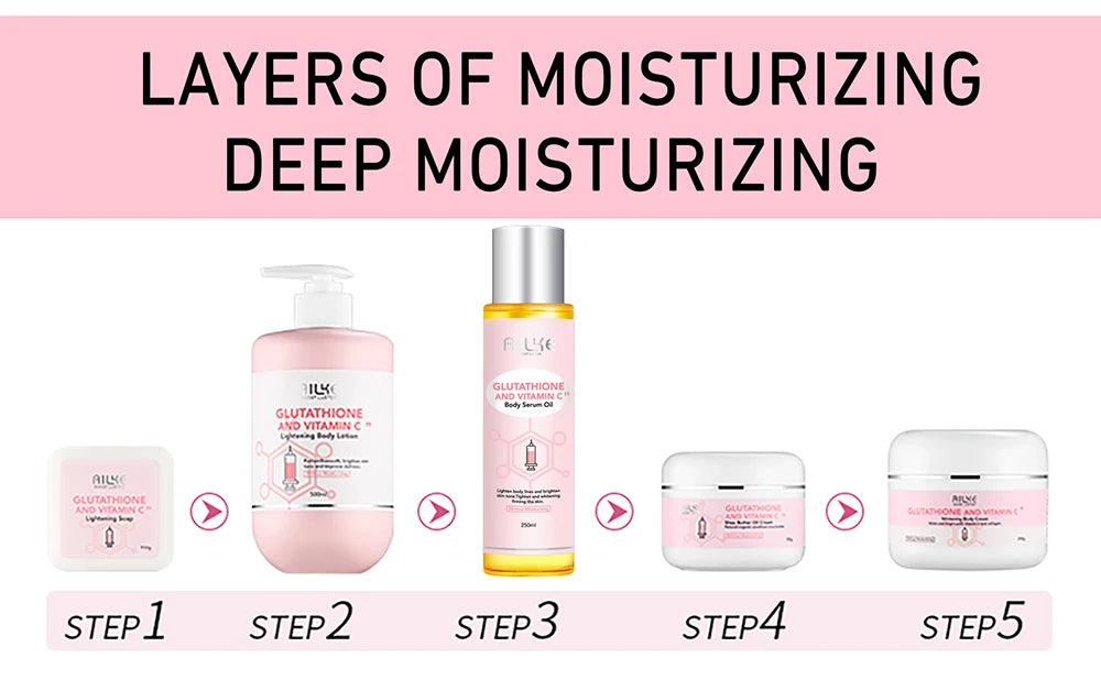 AILKE Brightening Skin Care Set, With Vitamin C, Glutathione, Reduce Spots, Moisturizing, Smooth Soft Skin, Improve Skin Radiant