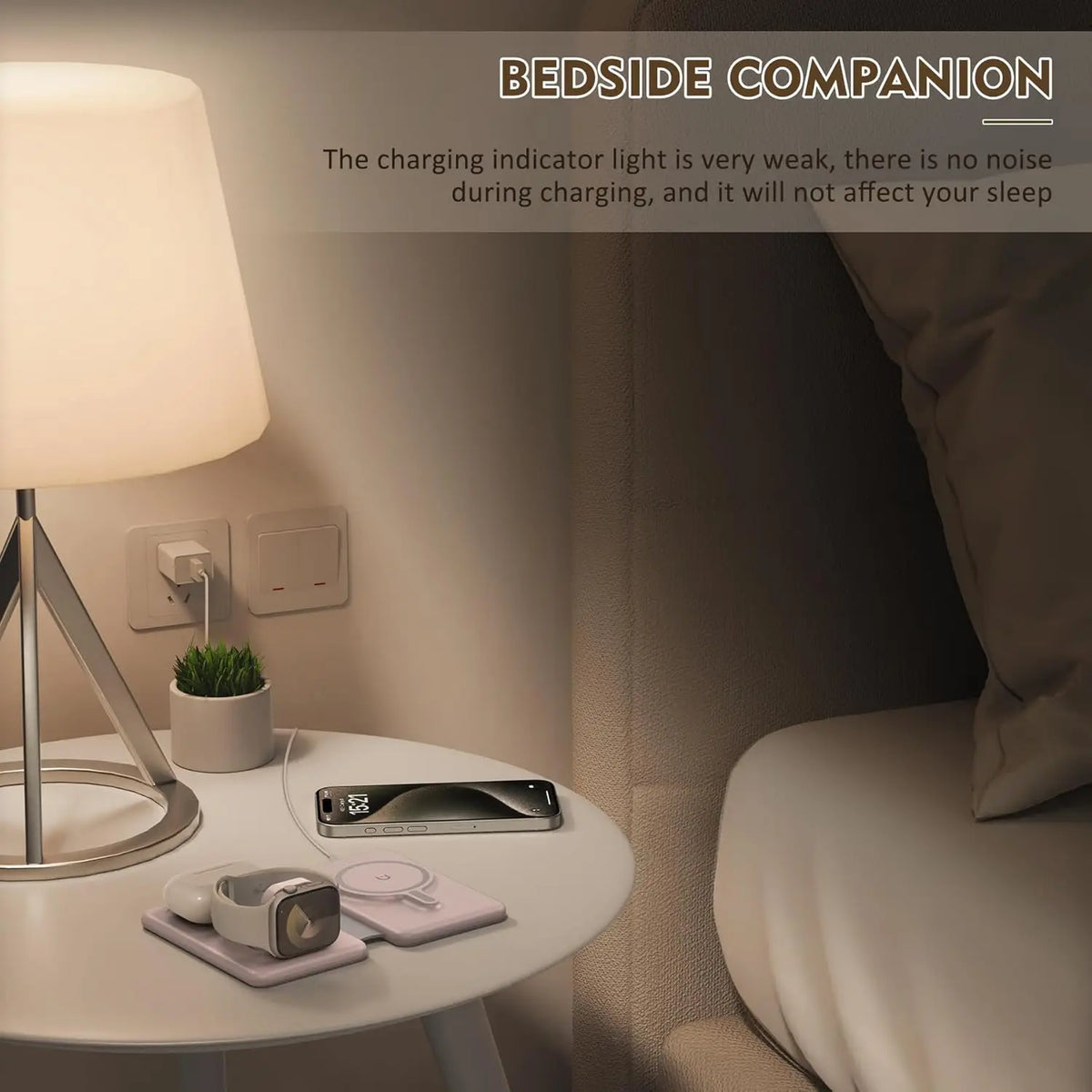 Hot Trend Vault 3-in-1 magnetic wireless charger for travel, compatible with phones, watches, and earphones, compact and portable.