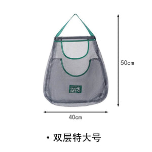 Reusable mesh storage bag by Hot Trend Vault for kitchen organization, ideal for onions, garlic, and potatoes.