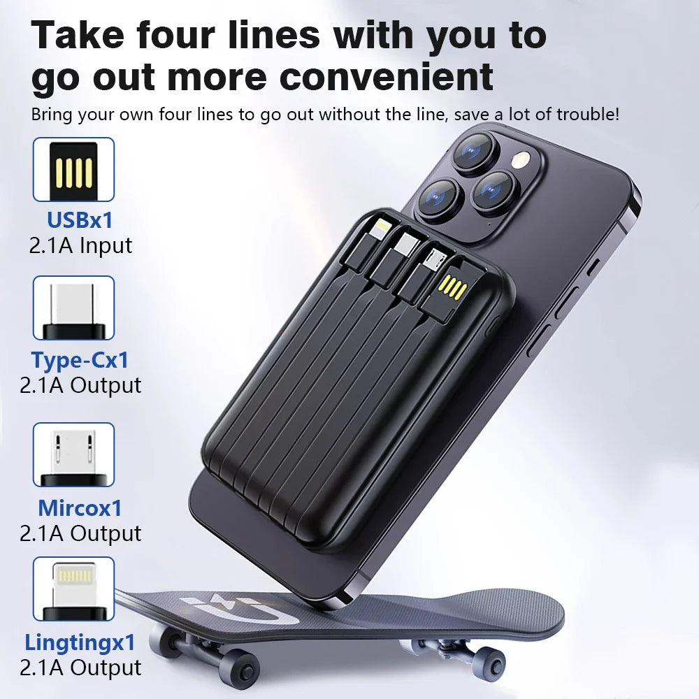 10000mAh Power Bank 15W Magnetic Fast Charging External Battery Wireless Charger with 4lines Cable for iPhone 15/14/13 xiaomi