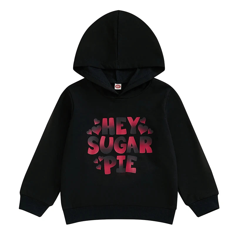 4-7Years Kids Girls Boys Hoodies Letter Heart Print Hooded Long Sleeve Pullovers Valentine's Day Clothes Spring Sweatshirts
