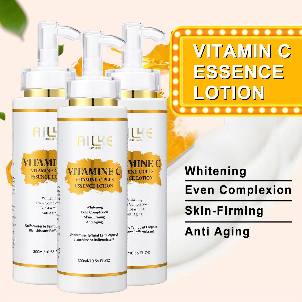 Hot Trend Vault AILKE Whitening Skin Care Kit with Vitamin C for brightening, featuring skincare bottles and applicator tools.