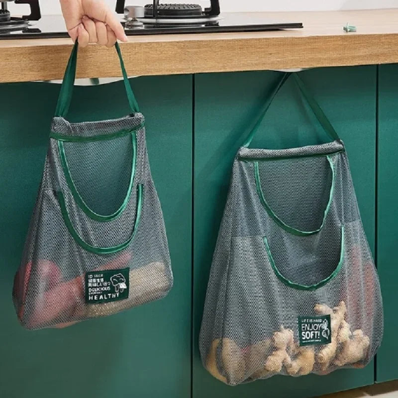 Hot Trend Vault reusable mesh storage bag for kitchen, hanging net bag for onions, garlic, and potatoes.