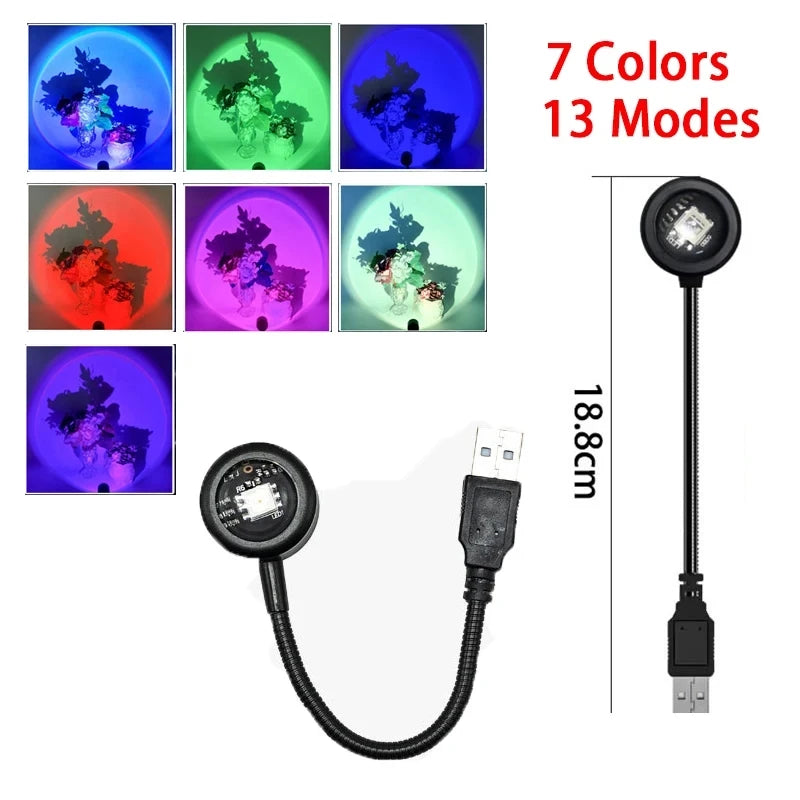 USB LED Sunset Lamp Ambient light Projector Photography Wall Atmosphere Neon Lights for Party Bedroom Living Room Decoration